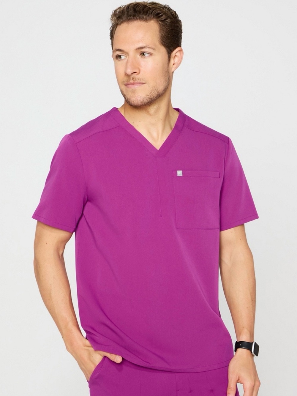 Fabletics Helix 1-Pocket Scrub Top Berry Blast Men’s Small NWT